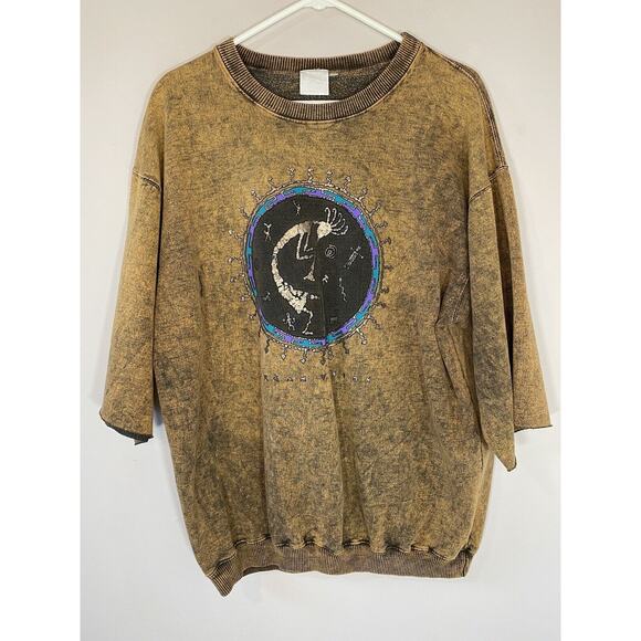 BFOFO Sweatshirt Acid‎ Wash Cave Art Tribal Southwest Brown Vintage 90’s - Picture 1 of 5